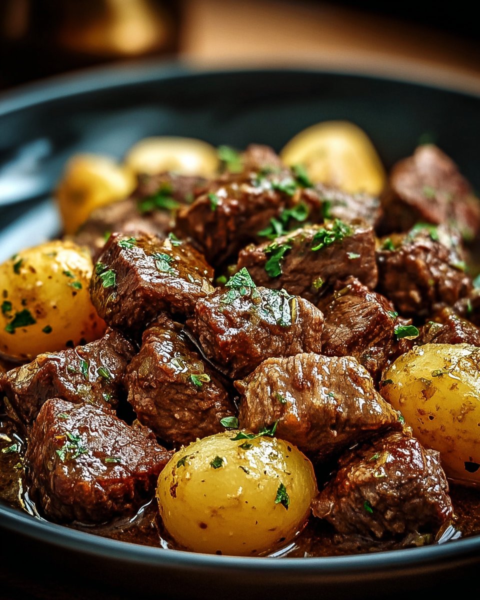 Slow Cooker Garlic Butter Beef Bites & Potatoes Recipe