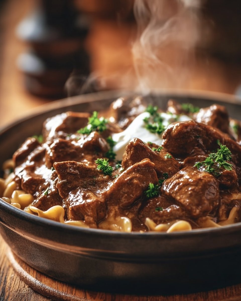 Slow Cooker Pot Roast Beef Stroganoff