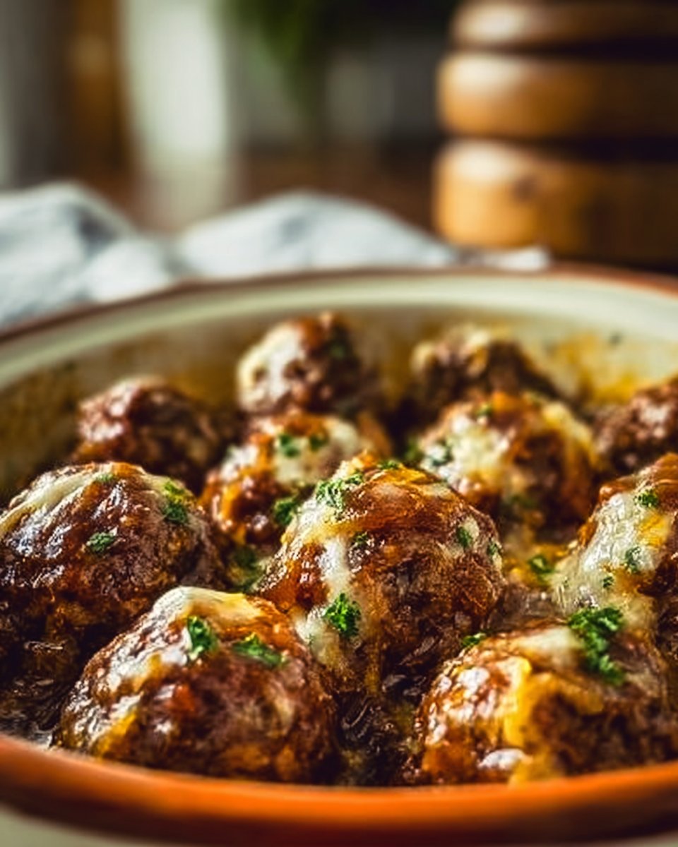 Crockpot French Onion Meatballs