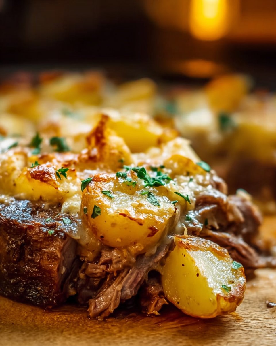 Crockpot Loaded Steak and Potato Bake