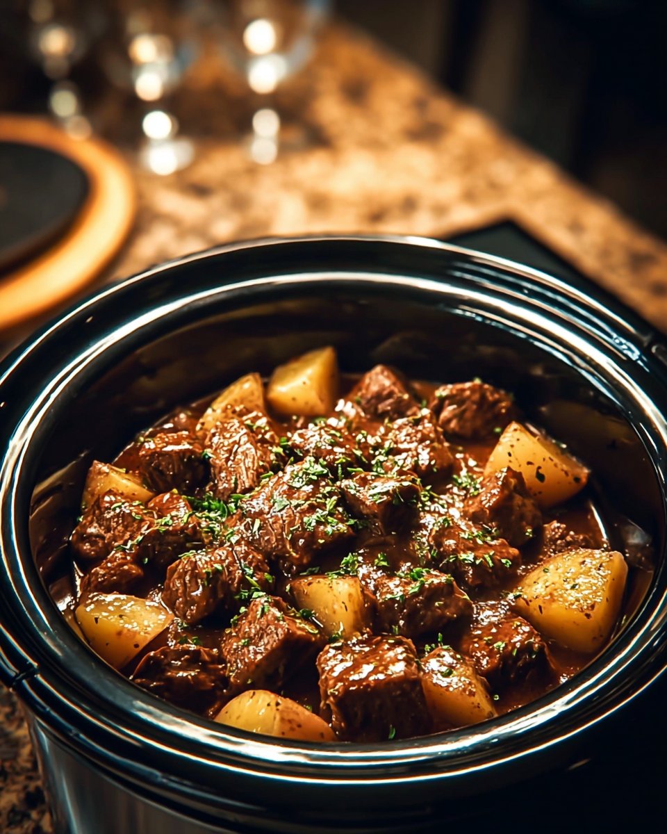 Slow Cooker Garlic Butter Beef Bites & Potatoes