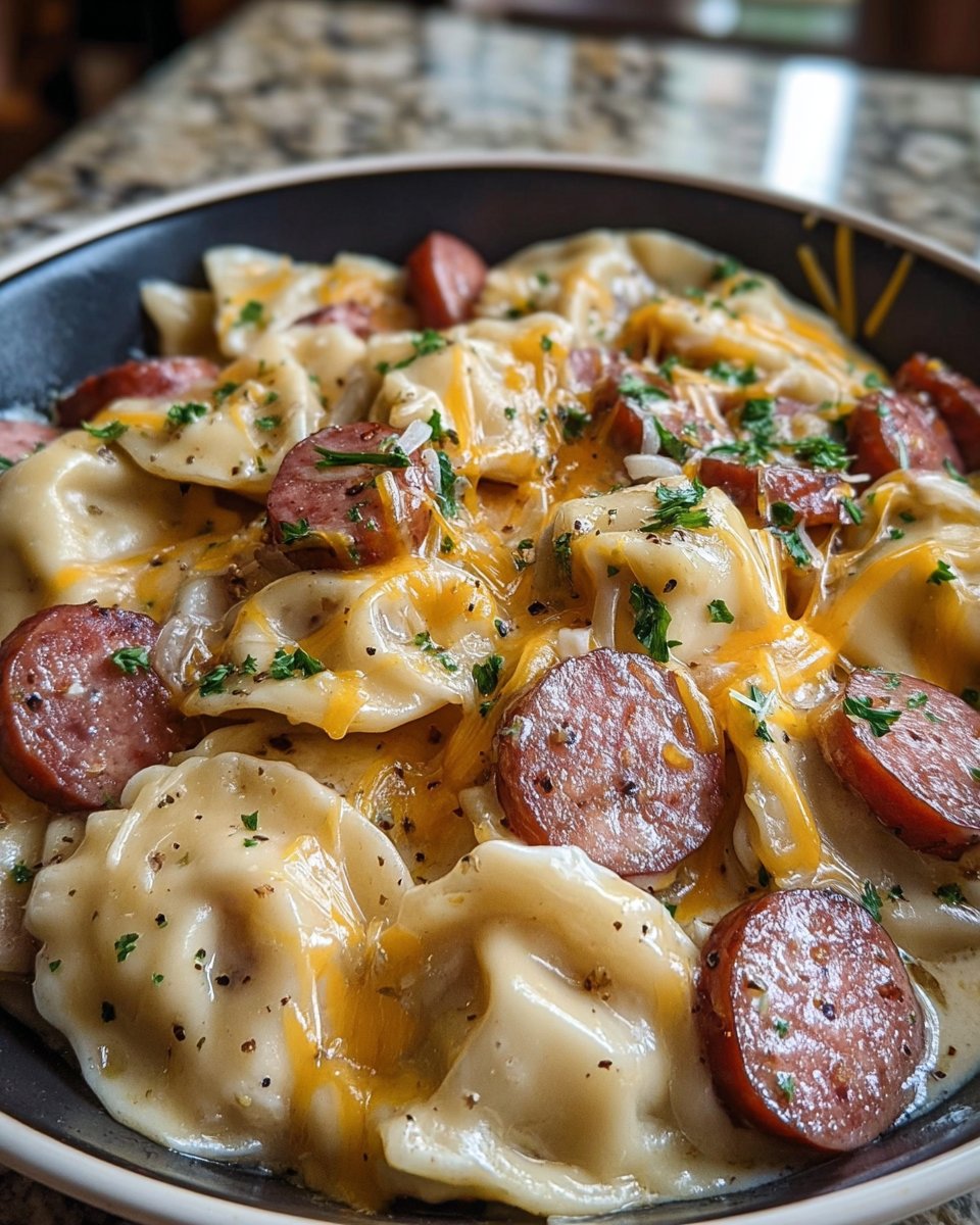 Crockpot Pierogi Casserole with Kielbasa