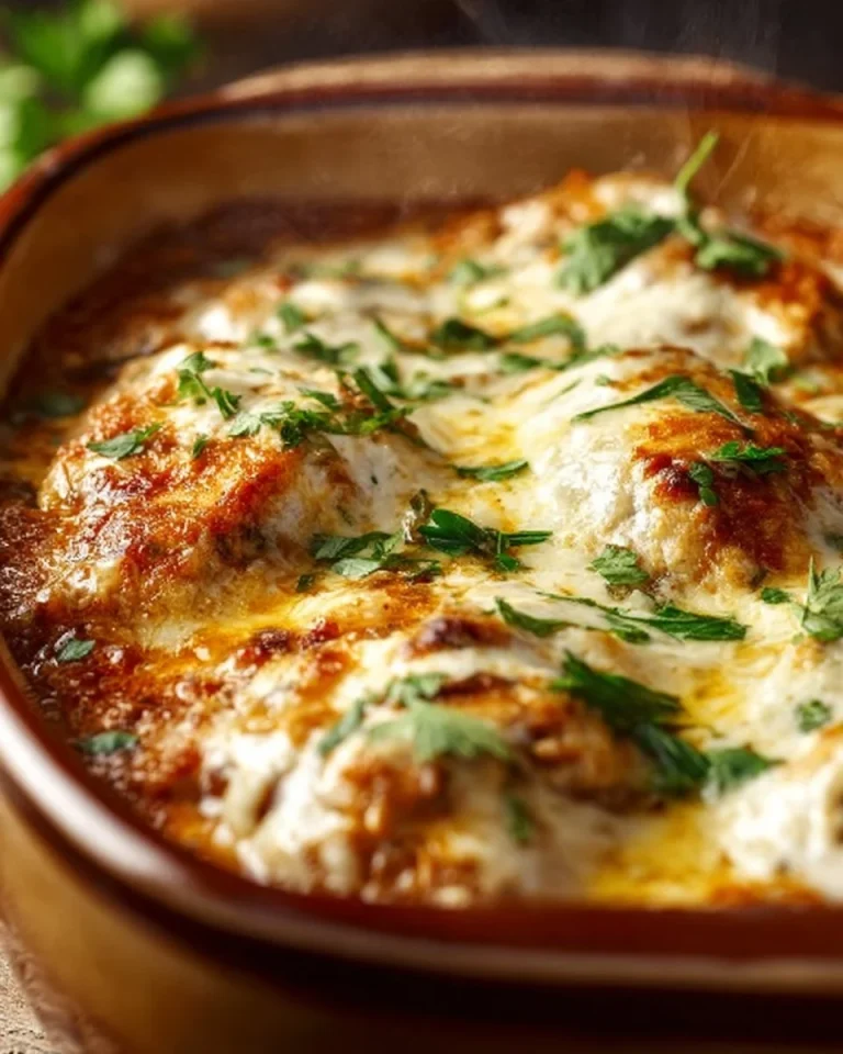 Baked Cream Cheese Chicken garnished and served on a plate