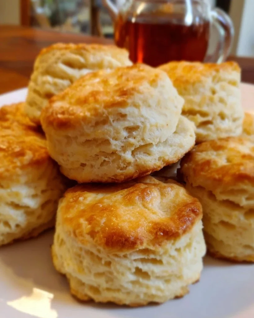 Freshly baked baking powder biscuits served on a plate