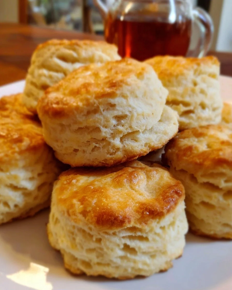 Freshly baked baking powder biscuits served on a plate