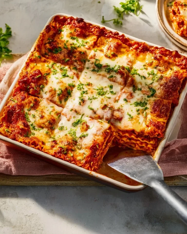 Beef and Veggie Lasagna with cottage cheese served on a plate