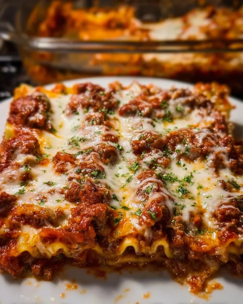 Delicious homemade lasagna with layers of cheese and rich sauce