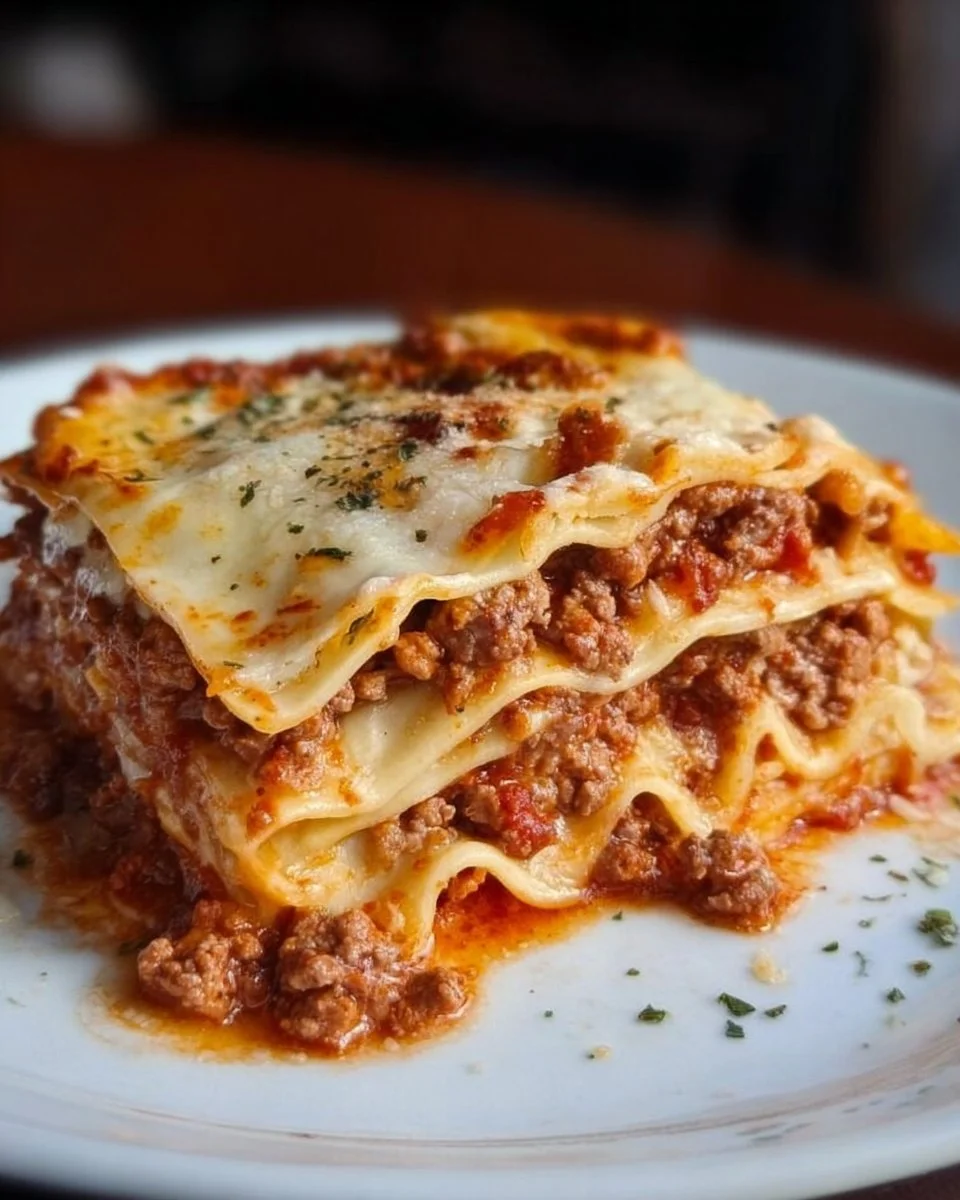 Delicious Bolognese lasagna with layers of cheese and rich meat sauce