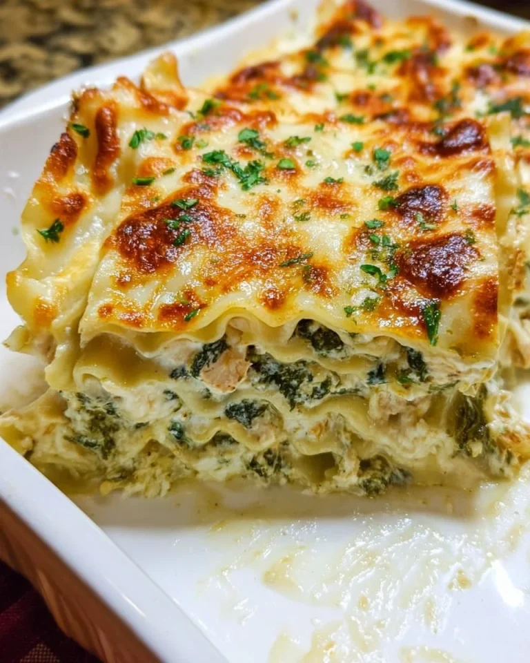 Delicious cheesy chicken lasagna with layers of chicken, cheese, and sauce