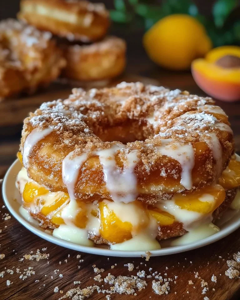 Delicious Classic Peach Cobbler Cheesecake Donuts on a plate