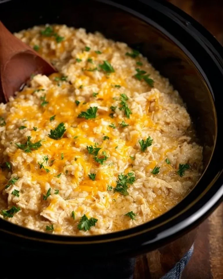Delicious Crock Pot Chicken and Rice served with herbs and vegetables.