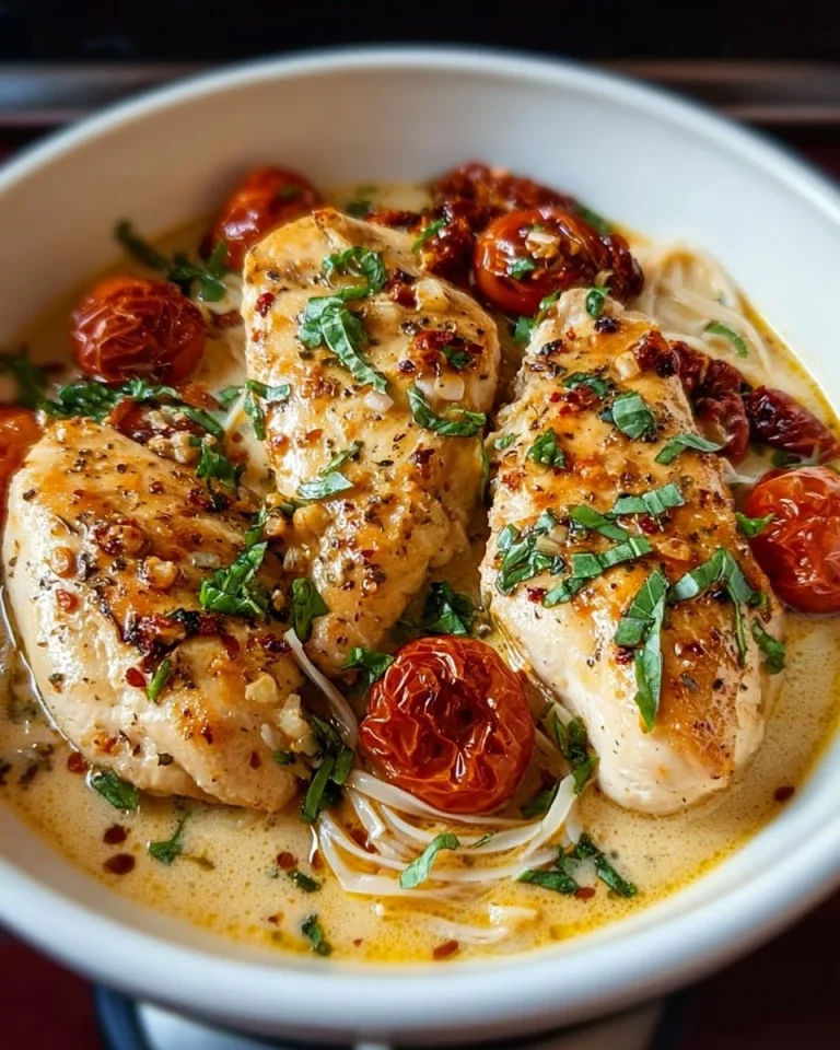 Creamy Crock Pot Marry Me Chicken served on a plate with herbs and side vegetables