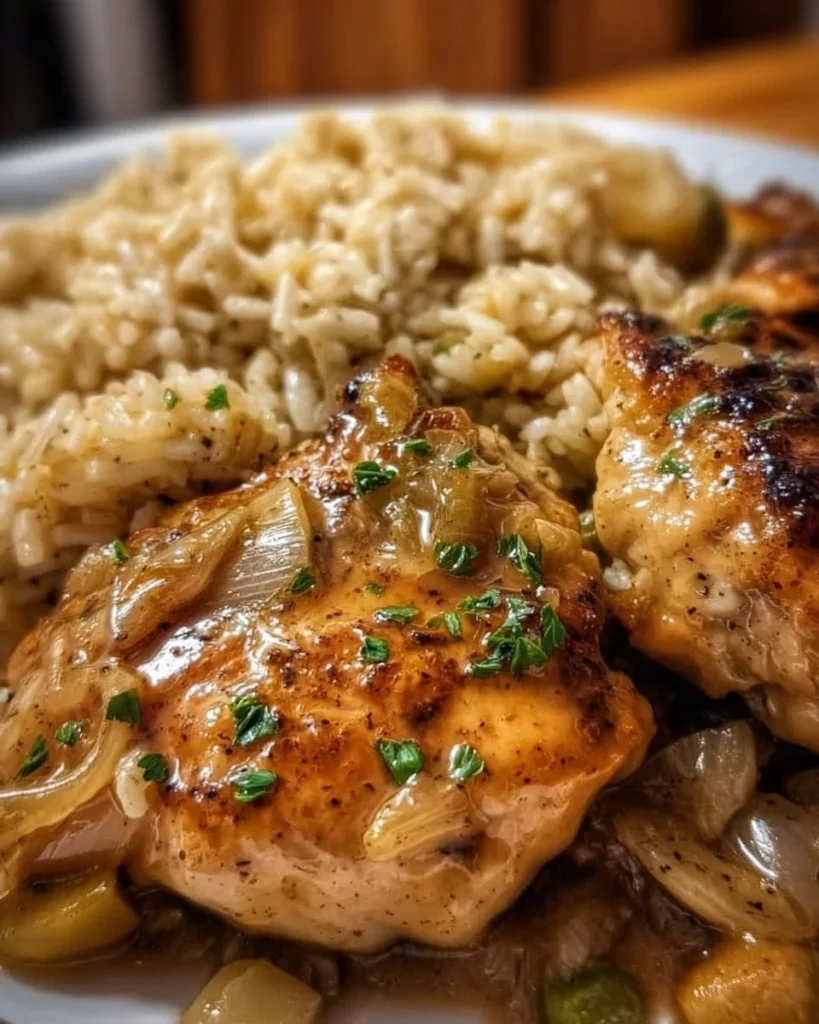 Delicious Crock Pot No Peek Chicken with Rice served