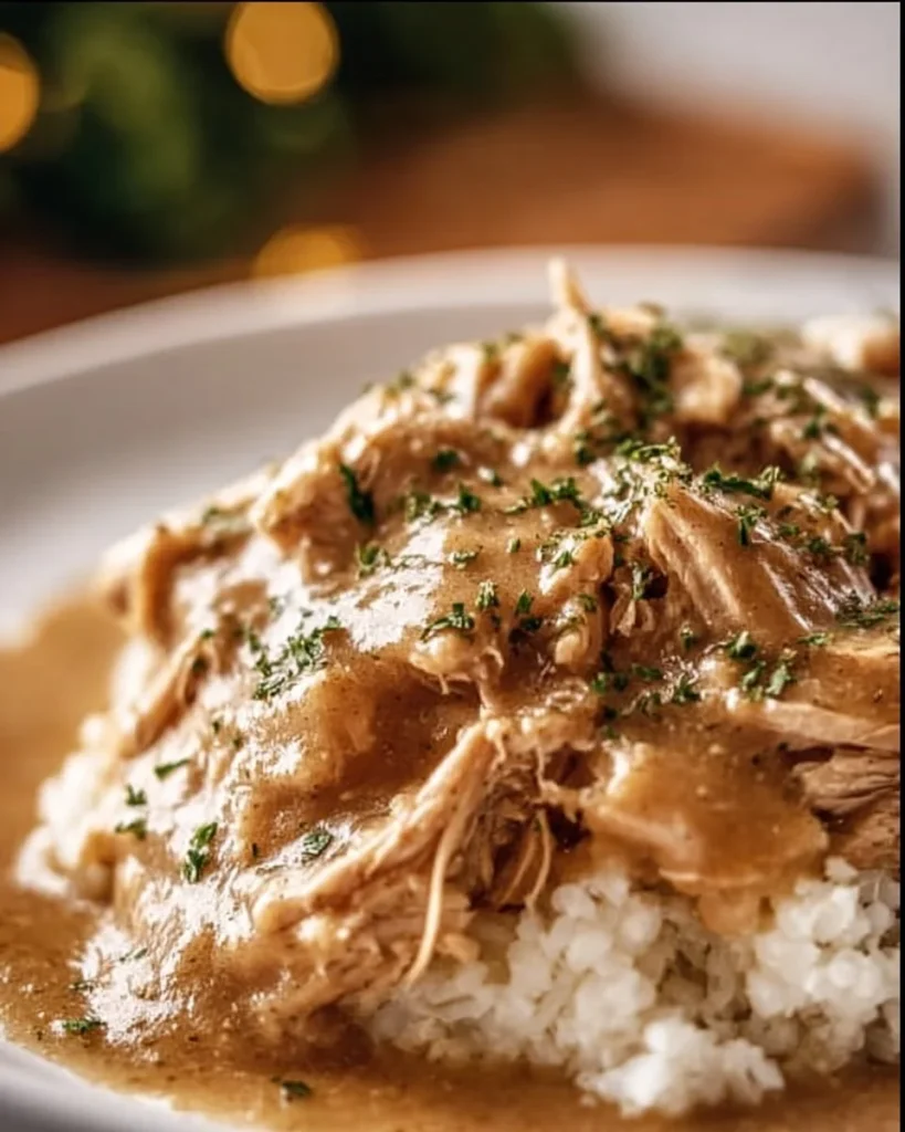 Image of Crockpot Chicken in Savory Gravy served with vegetables