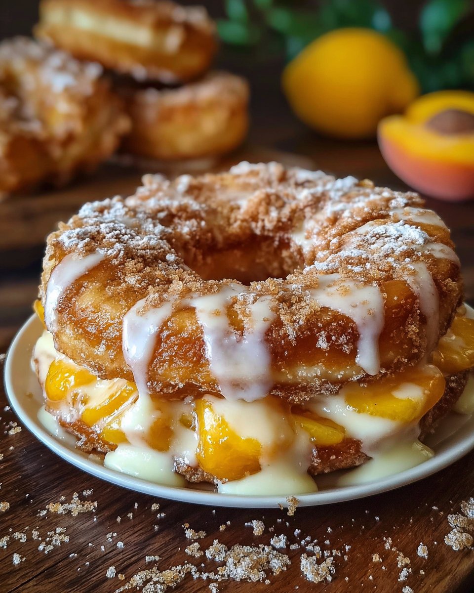Classic Peach Cobbler Cheesecake Donuts
