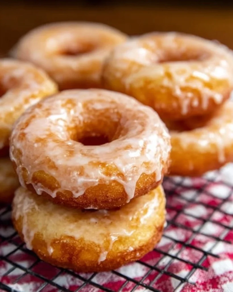 Delicious glazed baked donuts on a cooling rack ready to be enjoyed.
