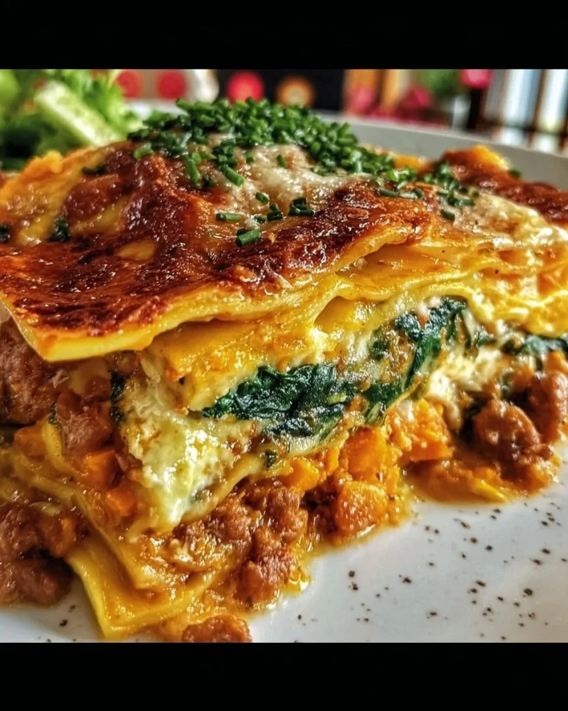 Healthy vegetable lasagne with layers of fresh veggies and creamy sauce