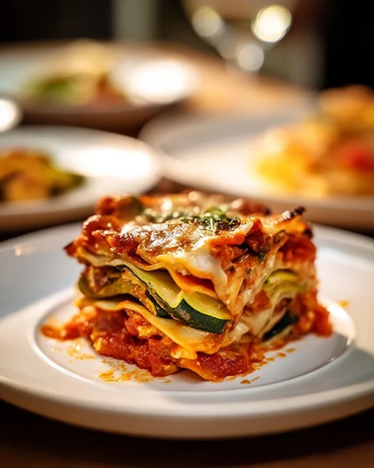 Delicious Jamie Oliver's roasted vegetable lasagna with layers of vibrant vegetables.