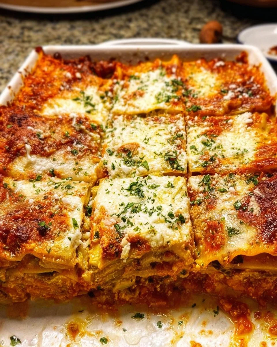 Delicious Mediterranean Lasagna with fresh vegetables and herbs