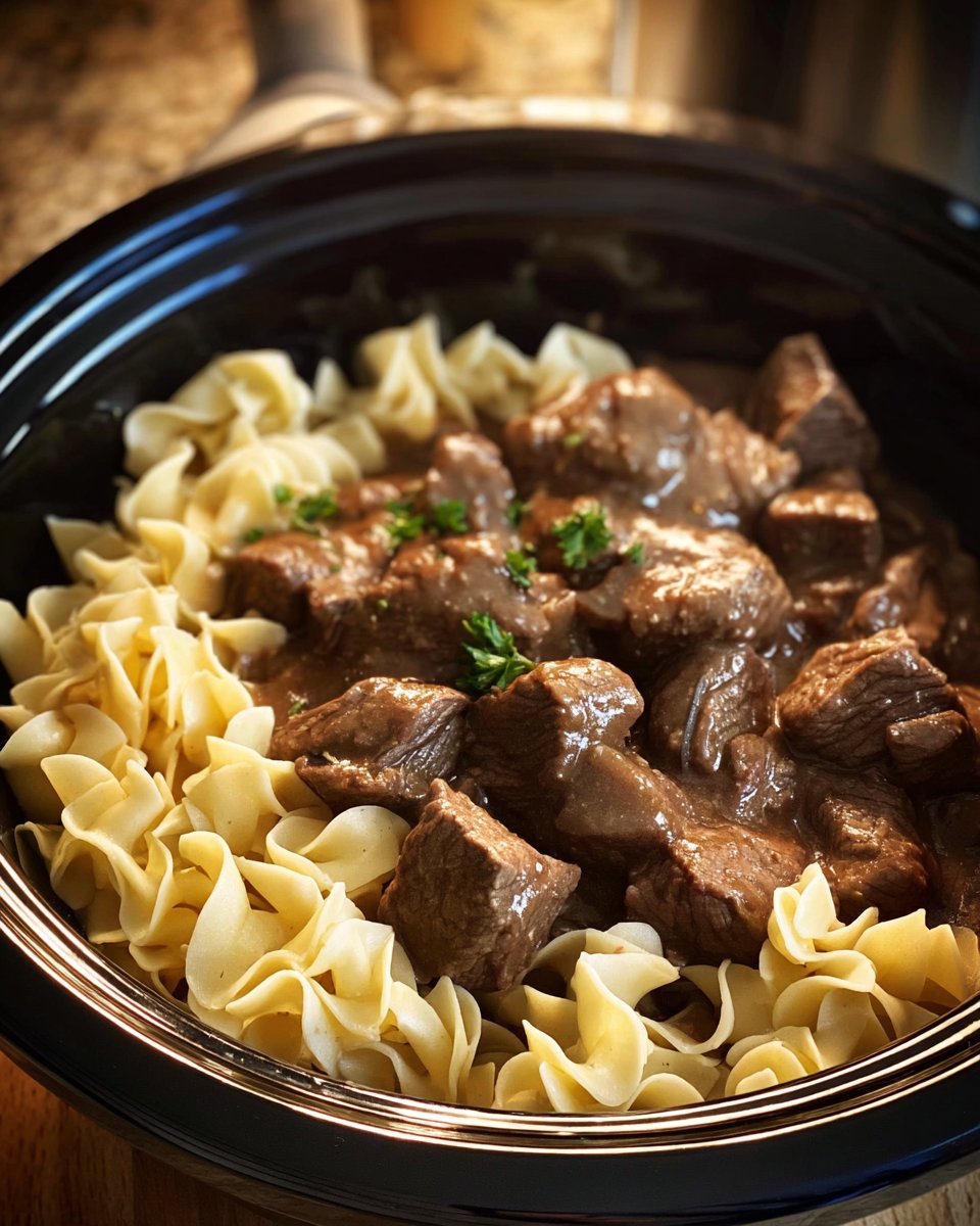Crockpot Beef Tips & Noodles