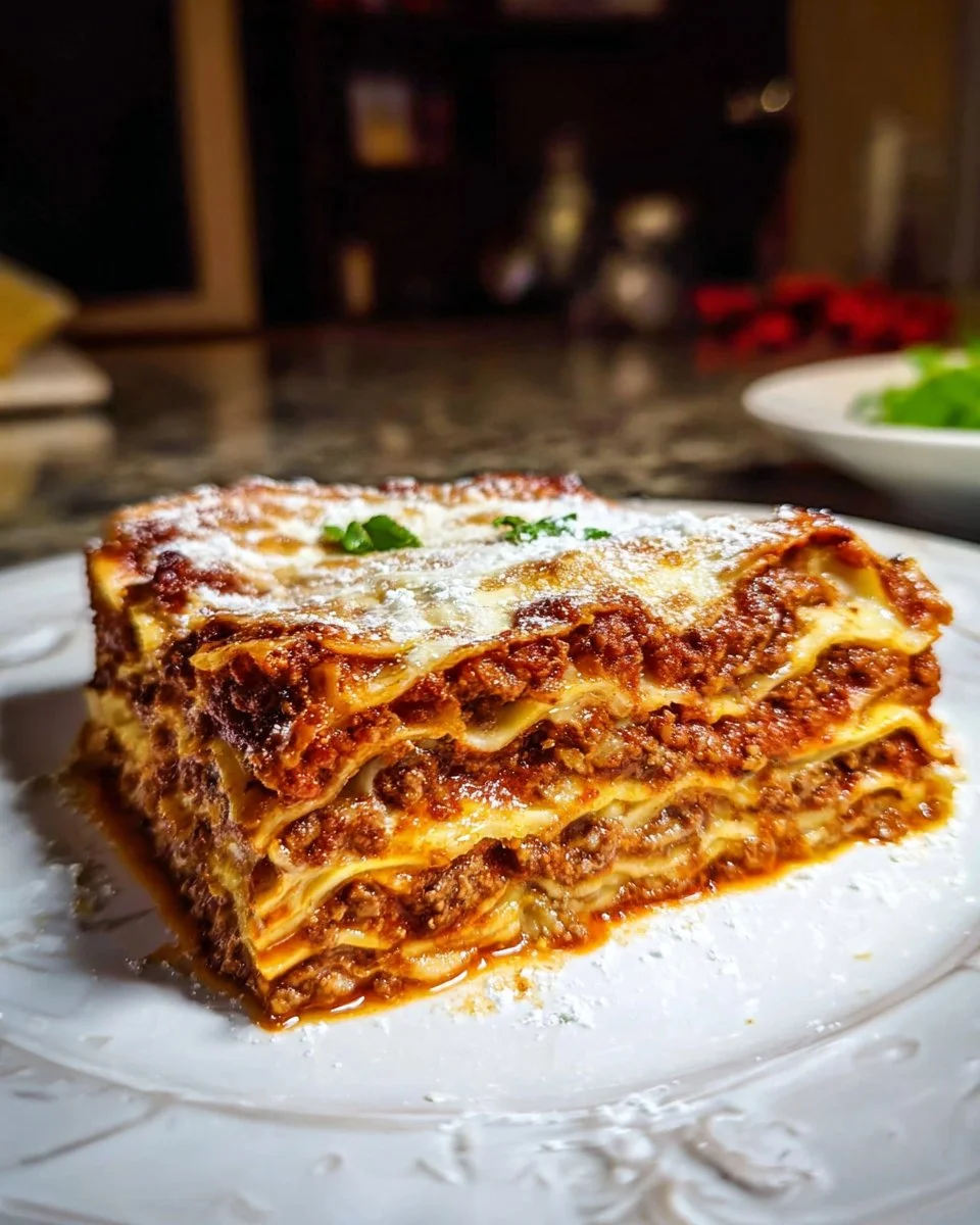 Delicious Original Italian Lasagna layered with cheese and rich meat sauce