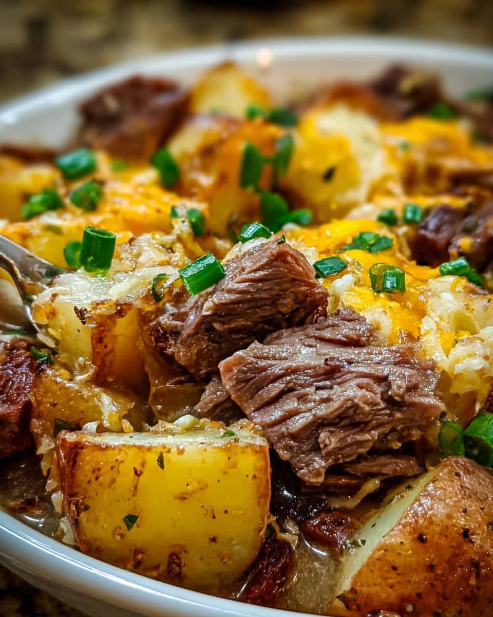 Crockpot Loaded Steak and Potato Bake