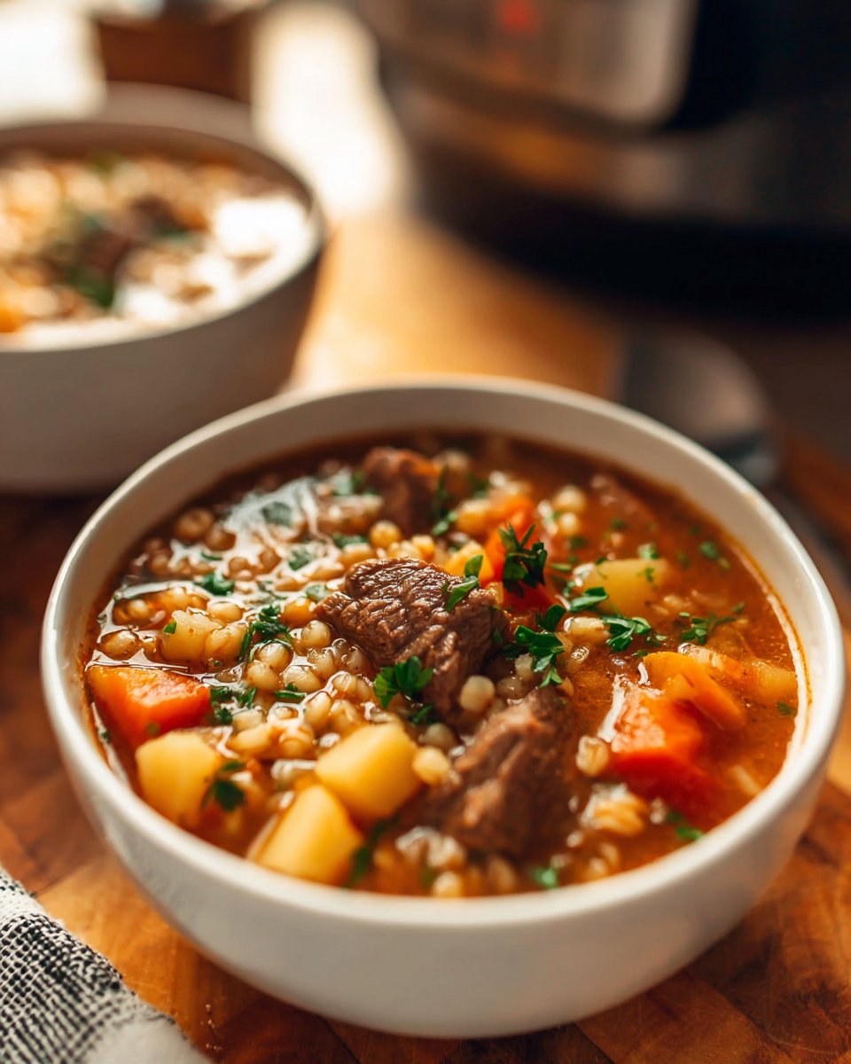 Hearty Crockpot Beef and Barley Soup - Alright with Me
