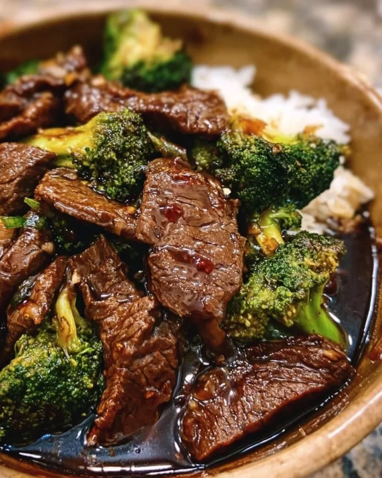 Slow cooker beef and broccoli dish with tender beef and fresh broccoli