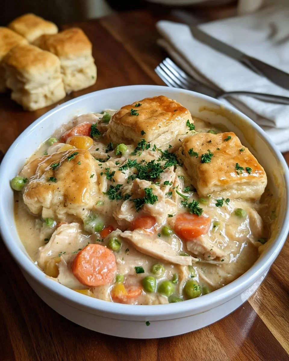 Delicious slow cooker chicken pot pie served in a bowl with vegetables