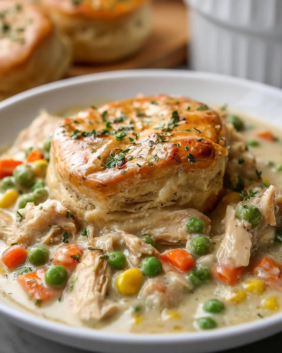 Slow Cooker Chicken Pot Pie with chicken and vegetables in a creamy filling