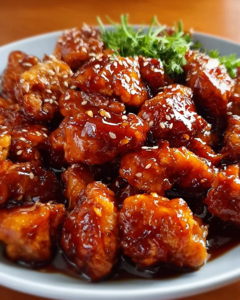 Delicious Slow Cooker Sticky Honey Chicken served on a plate with rice and vegetables.