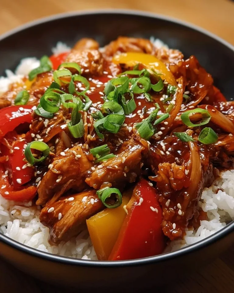 Delicious slow cooker sweet chili chicken served on a plate with garnishes.
