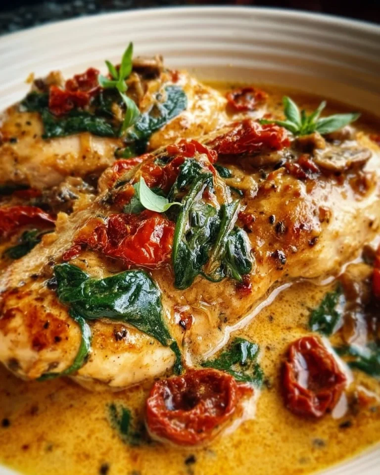Delicious Slow Cooker Tuscan Chicken with fresh herbs and vegetables