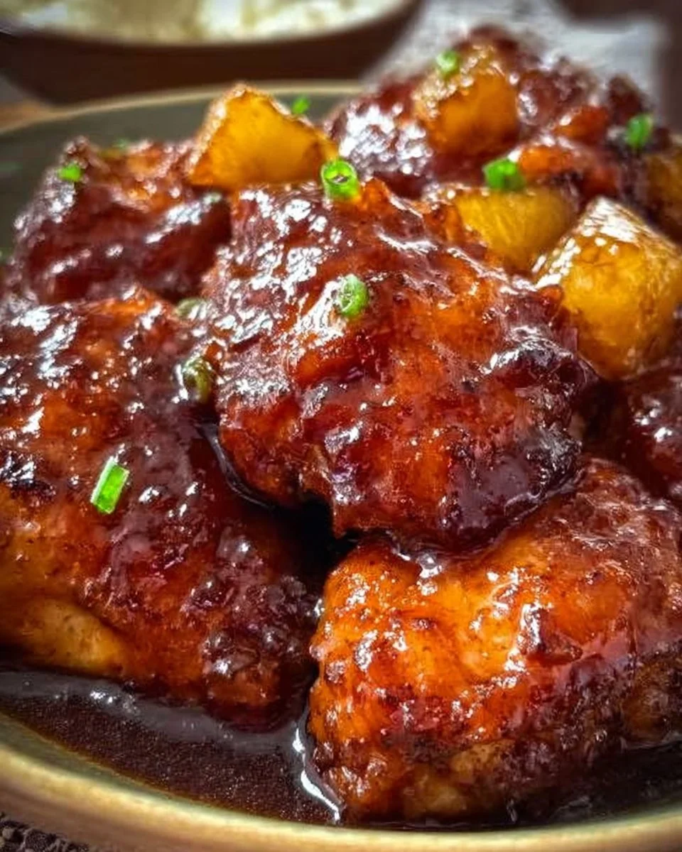 Sweet Hawaiian Crock Pot Chicken cooking in a slow cooker with vibrant ingredients.