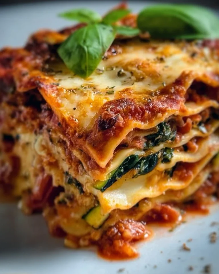 Delicious vegetable lasagna layered with fresh vegetables and cheese