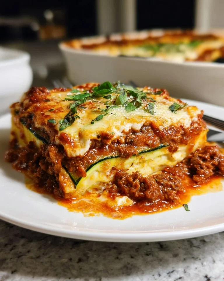 Delicious zucchini lasagna served in a dish, perfect for healthy meals