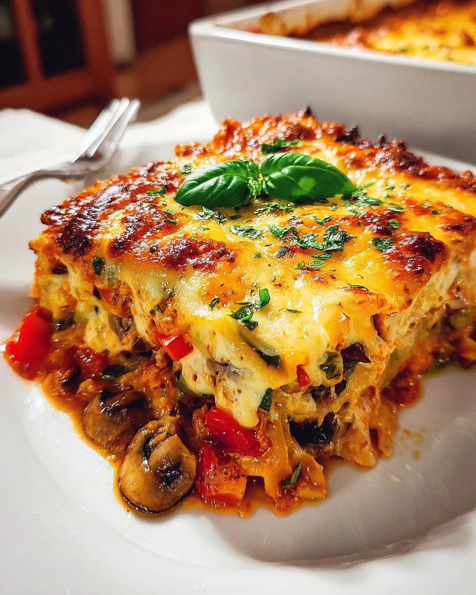Delicious ultimate vegetable lasagna with layers of fresh vegetables and cheese.