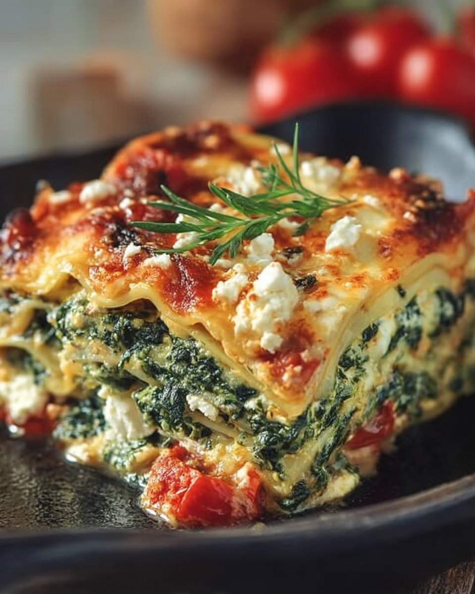 Spinach Lasagna with Feta and Tomatoes
