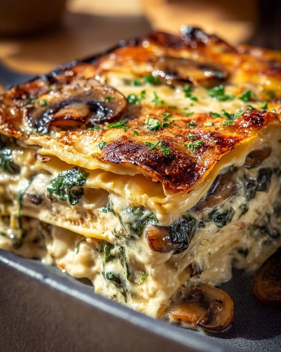 Creamy Spinach and Mushroom Lasagna