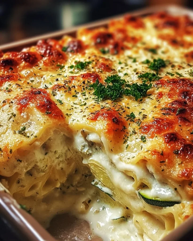 Delicious Vegetable Lasagna with creamy white sauce and fresh vegetables