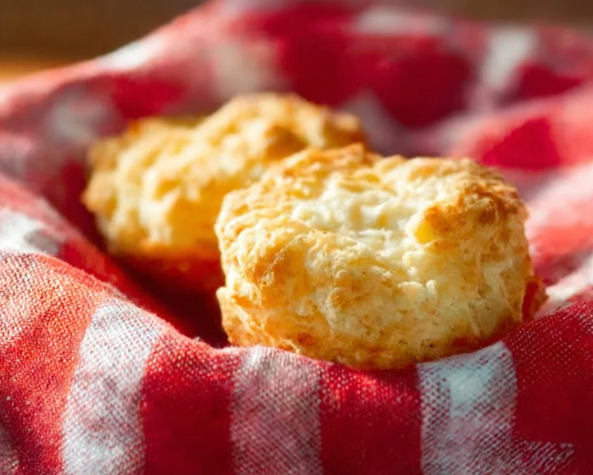 Three ingredient sour cream biscuits on a plate, freshly baked and golden brown.