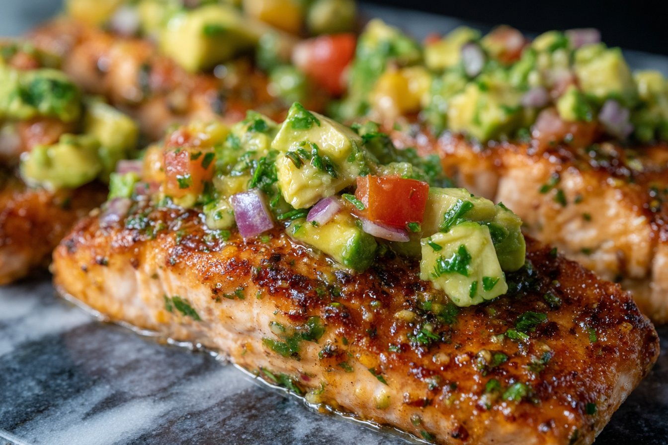 Baked Cilantro Lime Salmon with Avocado Salsa