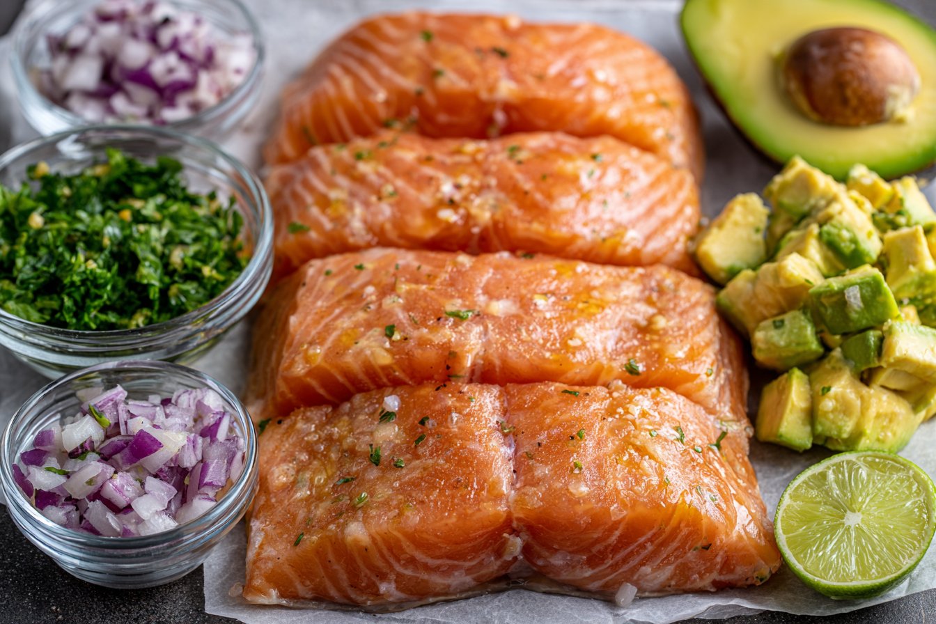 Baked Cilantro Lime Salmon with Avocado Salsa