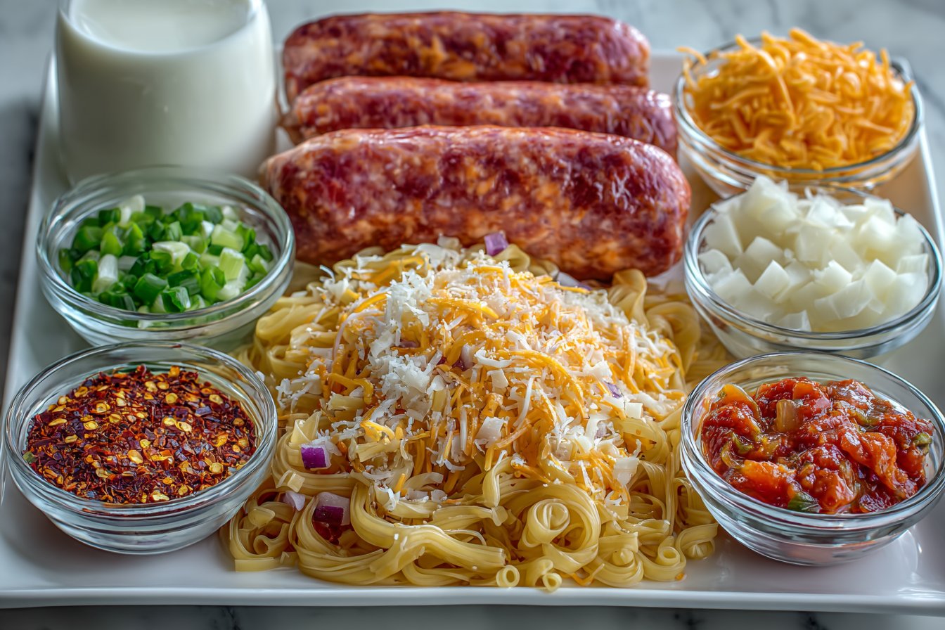 One Pan Cheesy Smoked Sausage & Pasta Recipe