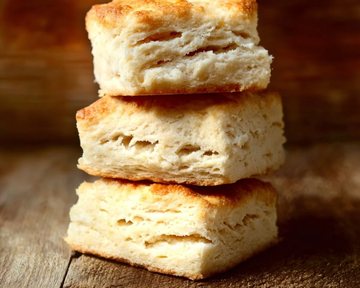 Freshly baked buttery biscuits on a rustic wooden table.