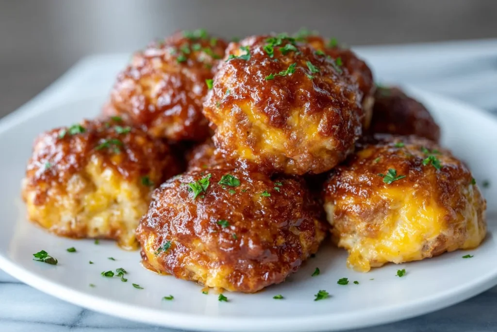 Plate of homemade Bisquick sausage balls ready to be served