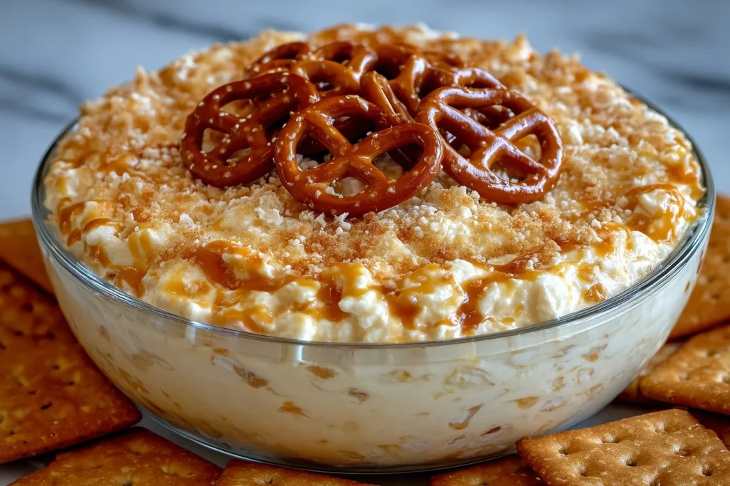 Delicious caramel apple cheesecake dip served with fresh apple slices