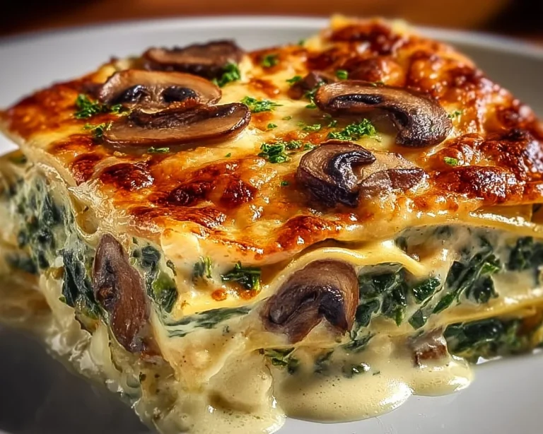 Cheesy Spinach and Mushroom Lasagna fresh out of the oven
