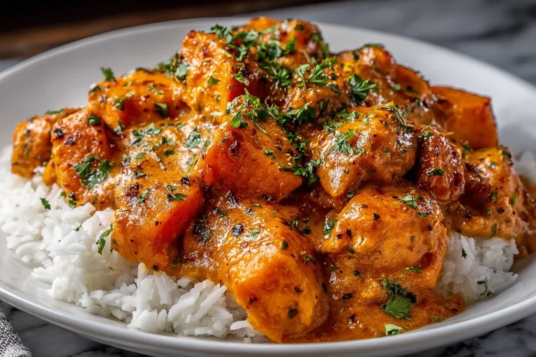 Delicious Chicken Sweet Potato Curry served with fresh herbs and spices.