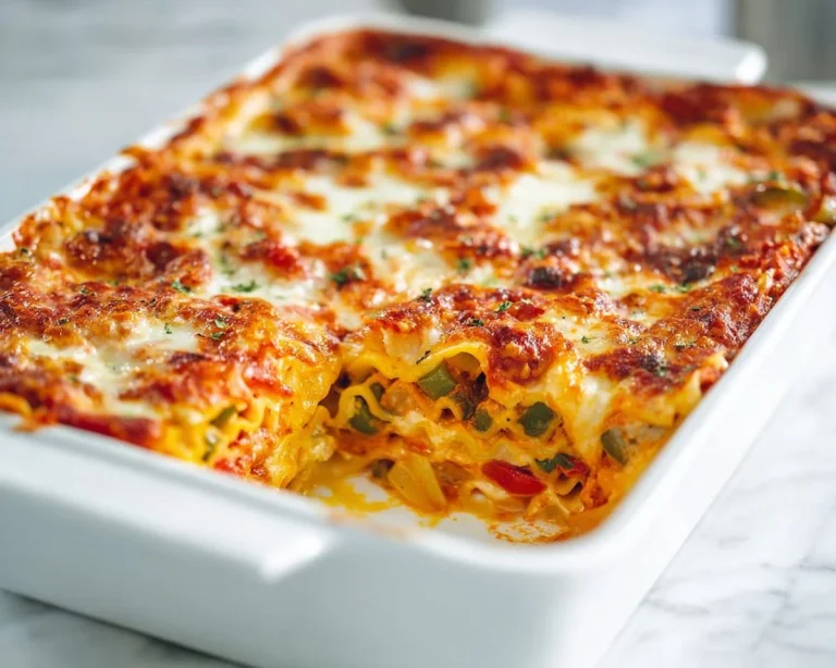 Plate of easy and adaptable vegetable lasagna with fresh ingredients